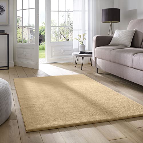 Taracarpet Supersoft kurzflor Teppich Fiona Wohnzimmer Schlafzimmer Kinderzimmer Flur Läufer waschbar rutschfest Uni Gold gelb 120x170 cm von Taracarpet