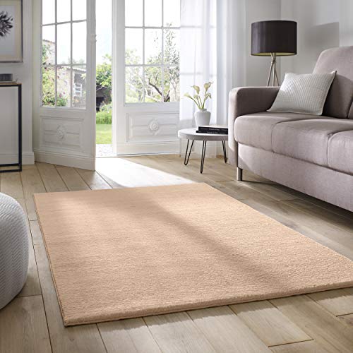 Taracarpet Supersoft kurzflor Teppich Fiona Wohnzimmer Schlafzimmer Kinderzimmer Flur Läufer waschbar rutschfest Uni beige 120x170 cm von Taracarpet