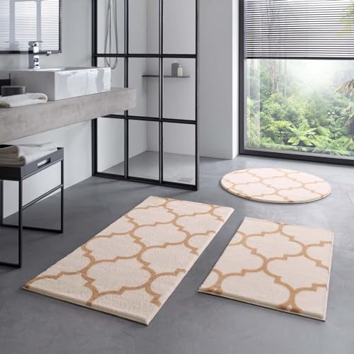 Taracarpet Badematte Badteppich für das Badezimmer waschbar in der Waschmachine Florentiner Muster Creme Beige 050x080 cm von Taracarpet