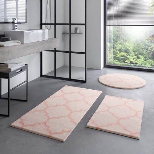 Taracarpet Badematte Badteppich für das Badezimmer waschbar in der Waschmachine Florentiner Muster Creme Rosa 050x080 cm von Taracarpet