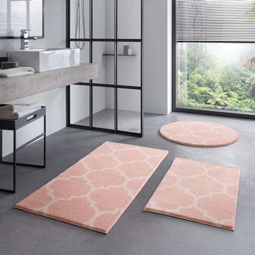 Taracarpet Badematte Badteppich für das Badezimmer waschbar in der Waschmachine Florentiner Muster Rosa Creme 060x120 cm von Taracarpet