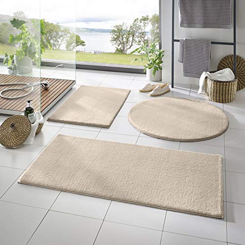 Taracarpet Badematte Fiona rutschfest waschbar Badezimmerteppich sehr weich und als Set kombinierbar Uni Creme 080 cm rund von Taracarpet