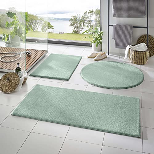 Taracarpet Badematte Fiona rutschfest waschbar Badezimmerteppich sehr weich und als Set kombinierbar Uni Mint 080 cm rund von Taracarpet