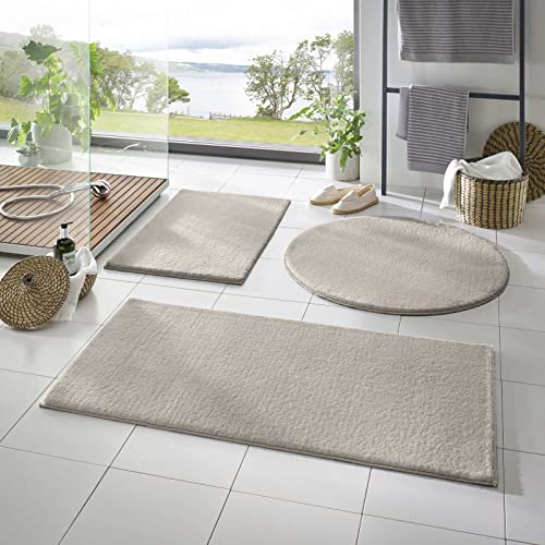 Taracarpet Badematte Fiona rutschfest waschbar Badezimmerteppich sehr weich und als Set kombinierbar Uni Sand 060x120 cm von Taracarpet