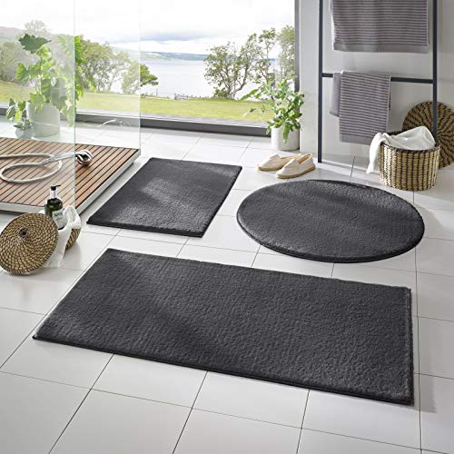 Taracarpet Badematte Fiona rutschfest waschbar Badezimmerteppich sehr weich und als Set kombinierbar Uni anthrazit 060x120 cm von Taracarpet