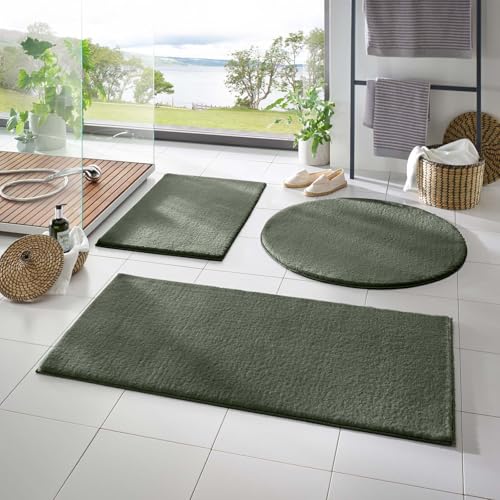Taracarpet Badematte Fiona rutschfest waschbar Badezimmerteppich sehr weich und als Set kombinierbar Uni dunkel grün 060x120 cm von Taracarpet