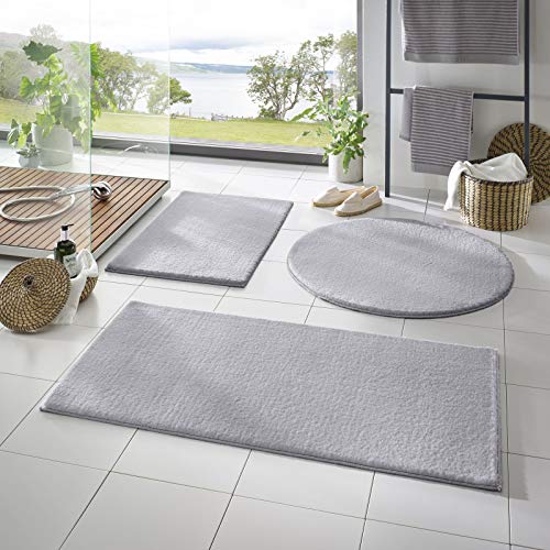 Taracarpet Badematte Fiona rutschfest waschbar Badezimmerteppich sehr weich und als Set kombinierbar Uni grau 050x080 cm von Taracarpet