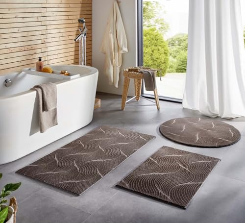 Taracarpet Badematte Homestyle rutschfest waschbar Badezimmerteppich Bad-Vorleger, WC Deko, Duschvorleger für Dusche und Badewannen sehr weich und als Set kombinierbar Anthrazit Dühne 060x120 cm von Taracarpet