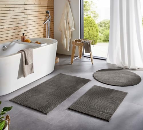 Taracarpet Badematte Homestyle rutschfest waschbar Badezimmerteppich Bad-Vorleger, WC Deko, Duschvorleger für Dusche und Badewannen sehr weich und als Set kombinierbar Anthrazit Wellen 060x120 cm von Taracarpet