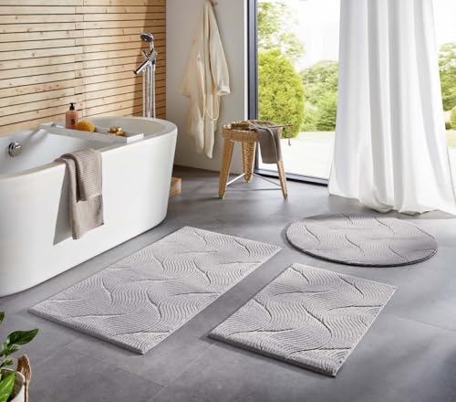 Taracarpet Badematte Homestyle rutschfest waschbar Badezimmerteppich Bad-Vorleger, WC Deko, Duschvorleger für Dusche und Badewannen sehr weich und als Set kombinierbar Grau Dühne 120x170 cm von Taracarpet