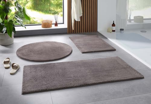 Taracarpet Badematte Uni Boho rutschfest, waschbar, Badezimmer-Teppich, Bad-Vorleger, WC Deko, Duschvorleger für Dusche und Badewannen weich und als Set kombinierbar Anthrazit Dunkel Grau 060x120 cm von Taracarpet