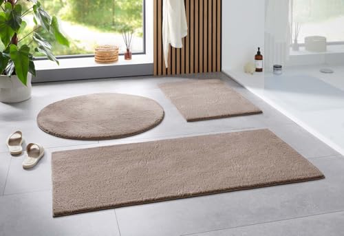 Taracarpet Badematte Uni Boho rutschfest, waschbar, Badezimmer-Teppich, Bad-Vorleger, WC Deko, Duschvorleger für Dusche und Badewannen weich und als Set kombinierbar Sand 080x150 cm von Taracarpet