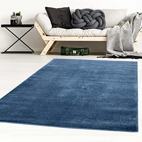 Taracarpet Designer-Teppich Galant Flauschige Flachflor Teppiche fürs Wohnzimmer, Esszimmer, Schlafzimmer oder Kinderzimmer weich und Schadstoffgeprüft dunkel-blau 140x200 cm von Taracarpet