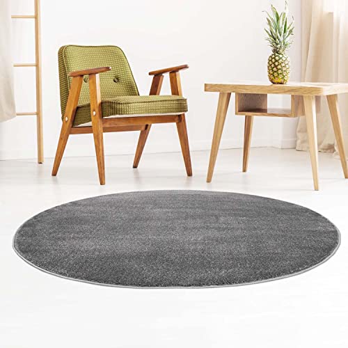 Taracarpet Designer-Teppich Galant Flauschige Flachflor Teppiche fürs Wohnzimmer, Esszimmer, Schlafzimmer oder Kinderzimmer weich und Schadstoffgeprüft dunkel-grau 120x120 cm rund von Taracarpet