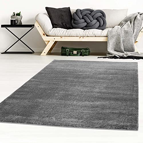 Taracarpet Designer-Teppich Galant Flauschige Flachflor Teppiche fürs Wohnzimmer, Esszimmer, Schlafzimmer oder Kinderzimmer weich und Schadstoffgeprüft dunkel-grau 140x200 cm von Taracarpet