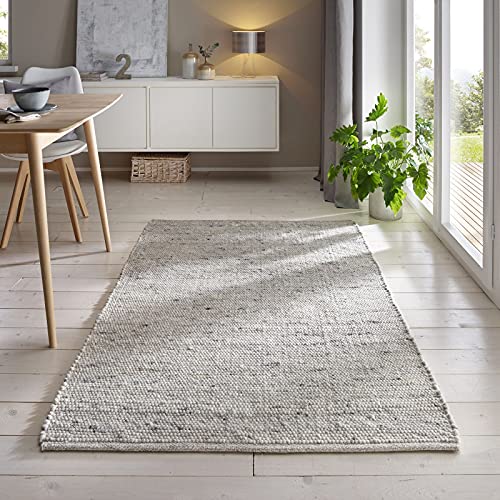 Taracarpet Gewalkter Handwebteppich Helsinki aus hochwertiger Schurwolle hergestellt in der EU fürs Wohnzimmer, Esszimmer, Schlafzimmer und die Küche geeignet 060x120 cm hellgrau meliert von Taracarpet