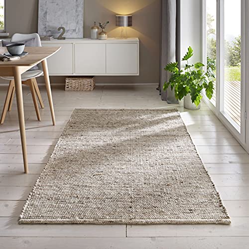 Taracarpet Gewalkter Handwebteppich Helsinki aus hochwertiger Schurwolle hergestellt in der EU fürs Wohnzimmer, Esszimmer, Schlafzimmer und die Küche geeignet 070x130 cm Sand von Taracarpet