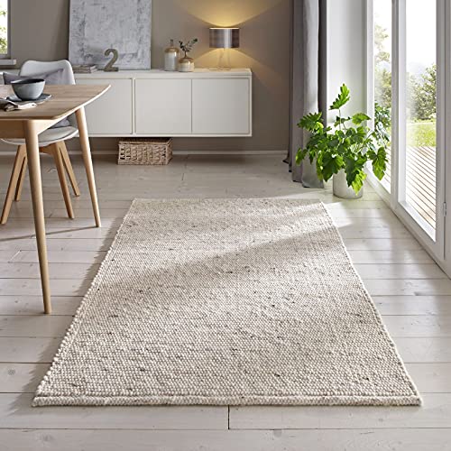 Taracarpet Gewalkter Handwebteppich Helsinki aus hochwertiger Schurwolle hergestellt in der EU fürs Wohnzimmer, Esszimmer, Schlafzimmer und die Küche geeignet 140x200 cm beige von Taracarpet