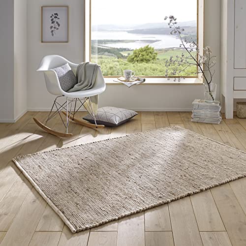 Taracarpet Handweb-Teppich Malmoe Wolle im Skandinavischem Landhaus Design Wohnzimmer Esszimmer Schlafzimmer Flur Läufer beidseitig verwendbar Sand 070x130 cm von Taracarpet