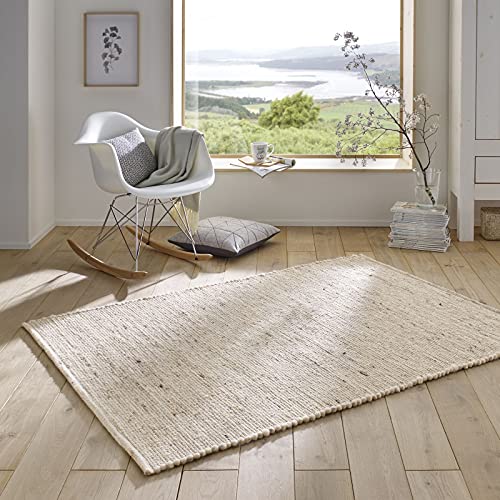 Taracarpet Handweb-Teppich Malmoe Wolle im Skandinavischem Landhaus Design Wohnzimmer Esszimmer Schlafzimmer Flur Läufer beidseitig verwendbar beige 070x130 cm von Taracarpet