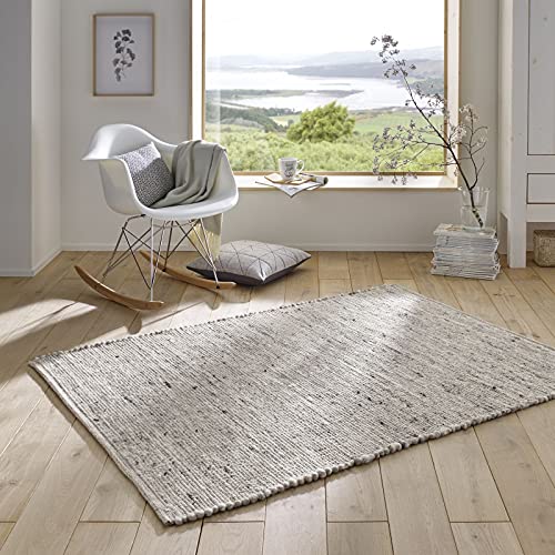 Taracarpet Handweb-Teppich Malmoe Wolle im Skandinavischem Landhaus Design Wohnzimmer Esszimmer Schlafzimmer Flur Läufer beidseitig verwendbar hellgrau meliert 070x240 cm von Taracarpet