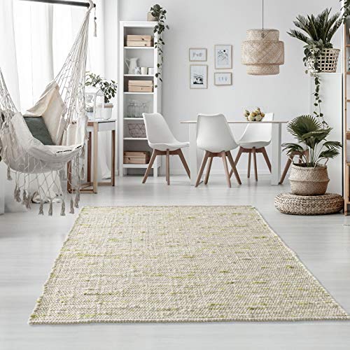 Taracarpet Handweb-Teppich Oslo Wolle im Skandinavischem Landhaus Design Wohnzimmer Esszimmer Schlafzimmer Flur Läufer beidseitig verwendbar 060x120 cm grün meliert Multi von Taracarpet