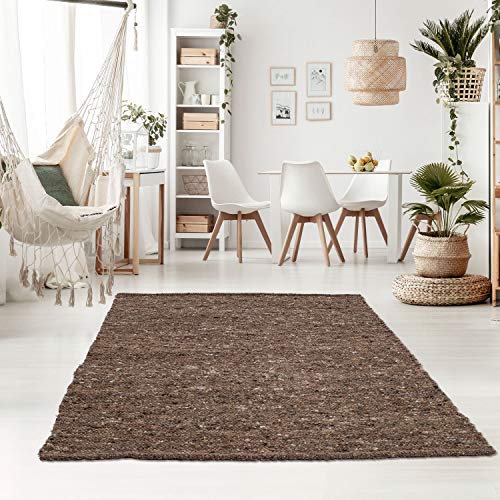 Taracarpet Handweb-Teppich Oslo Wolle im Skandinavischem Landhaus Design Wohnzimmer Esszimmer Schlafzimmer Flur Läufer beidseitig verwendbar 070x130 cm braun Multi von Taracarpet