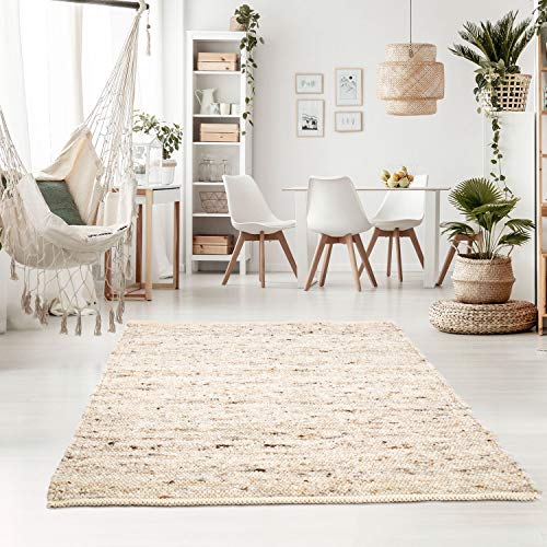 Taracarpet Handweb-Teppich Oslo Wolle im Skandinavischem Landhaus Design Wohnzimmer Esszimmer Schlafzimmer Flur Läufer beidseitig verwendbar 070x240 cm Sand Multi von Taracarpet