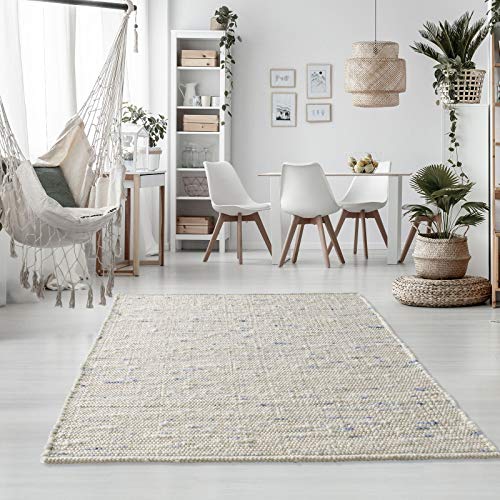 Taracarpet Handweb-Teppich Oslo Wolle im Skandinavischem Landhaus Design Wohnzimmer Esszimmer Schlafzimmer Flur Läufer beidseitig verwendbar 070x240 cm blau meliert Multi von Taracarpet