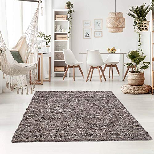 Taracarpet Handweb-Teppich Oslo Wolle im Skandinavischem Landhaus Design Wohnzimmer Esszimmer Schlafzimmer Flur Läufer beidseitig verwendbar 070x240 cm grau Multi von Taracarpet