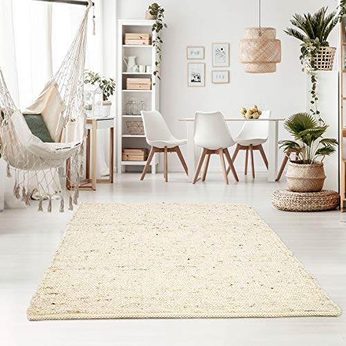 Taracarpet Handweb-Teppich Oslo Wolle im Skandinavischem Landhaus Design Wohnzimmer Esszimmer Schlafzimmer Flur Läufer beidseitig verwendbar 090x160 cm Natur von Taracarpet