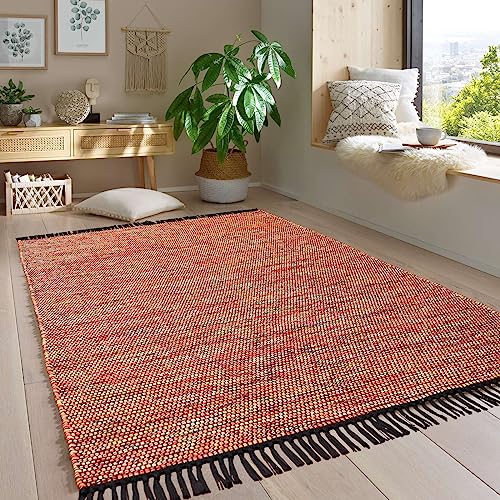 Taracarpet Handwebteppich Borkum Teppich fürs Wohnzimmer, Schlafzimmer und als Küchenteppich geeignet 100% Baumwolle Mehrfarbig 080x150 cm von Taracarpet