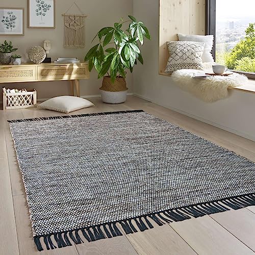 Taracarpet Handwebteppich Borkum Teppich fürs Wohnzimmer, Schlafzimmer und als Küchenteppich geeignet 100% Baumwolle braun 080x150 cm von Taracarpet
