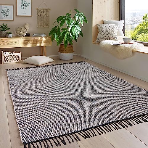 Taracarpet Handwebteppich Borkum Teppich fürs Wohnzimmer, Schlafzimmer und als Küchenteppich geeignet 100% Baumwolle grau 120x170 cm von Taracarpet