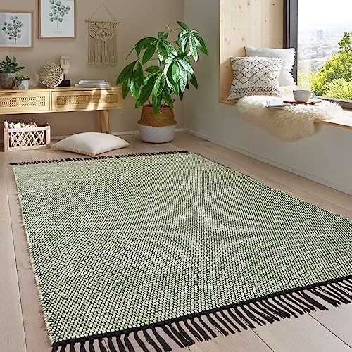 Taracarpet Handwebteppich Borkum Teppich fürs Wohnzimmer, Schlafzimmer und als Küchenteppich geeignet 100% Baumwolle grün 160x230 cm von Taracarpet