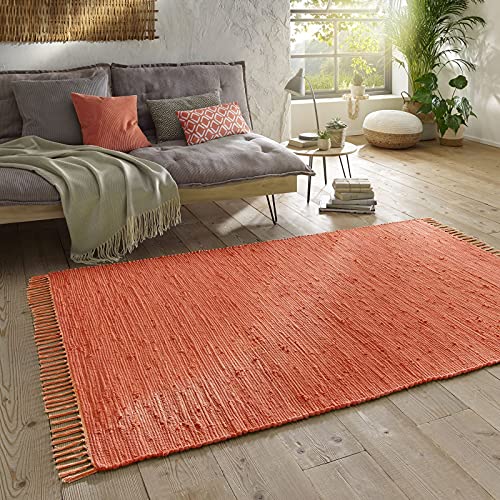 Taracarpet Handwebteppich Läufer Fleckerl Teppich Uni waschbar aus Baumwolle für Wohnzimmer und Küchenteppich 120x180 cm Terracotta von Taracarpet