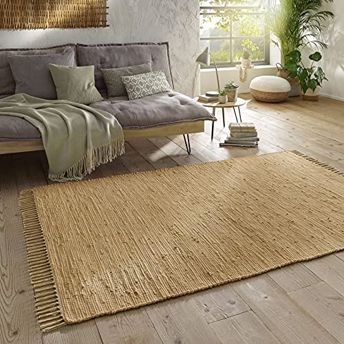Taracarpet Handwebteppich Läufer Fleckerl Teppich Uni waschbar aus Baumwolle für Wohnzimmer und Küchenteppich 120x180 cm beige von Taracarpet