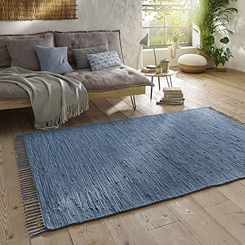 Taracarpet Handwebteppich Läufer Fleckerl Teppich Uni waschbar aus Baumwolle für Wohnzimmer und Küchenteppich 140x200 cm blau Taracarpet Handwebteppich Läufer Fleckerl Teppich Uni waschbar aus Baumwolle für Wohnzimmer und Küchenteppich 140x200 cm blau von Taracarpet