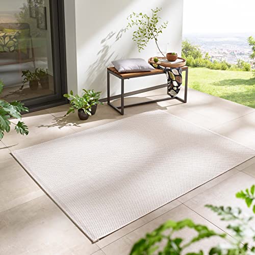 Taracarpet In- & Outdoor Teppich Wetterfest Wohnzimmer Balkon Küchenteppich Flachgewebe sisaloptik meliert Einfarbig Uni Creme Weiss 067x180 cm von Taracarpet