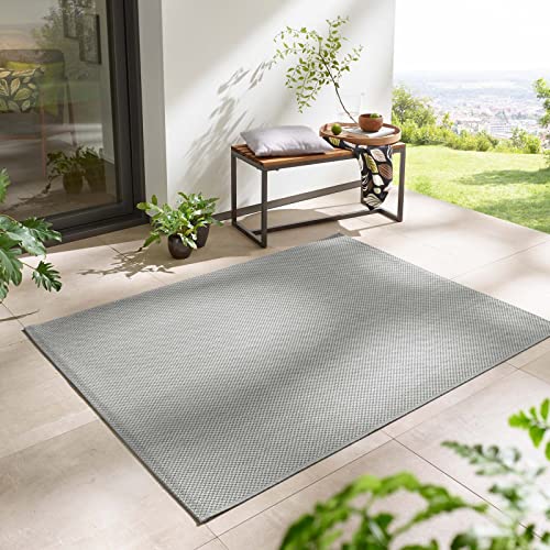 Taracarpet In- & Outdoor Teppich Wetterfest Wohnzimmer Balkon Küchenteppich Flachgewebe sisaloptik meliert Einfarbig Uni Silber grau 240x340 cm von Taracarpet