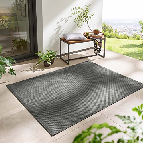 Taracarpet In- & Outdoor Teppich Wetterfest Wohnzimmer Balkon Küchenteppich Flachgewebe sisaloptik meliert Einfarbig Uni anthrazit dunkelgrau 140x200 cm von Taracarpet