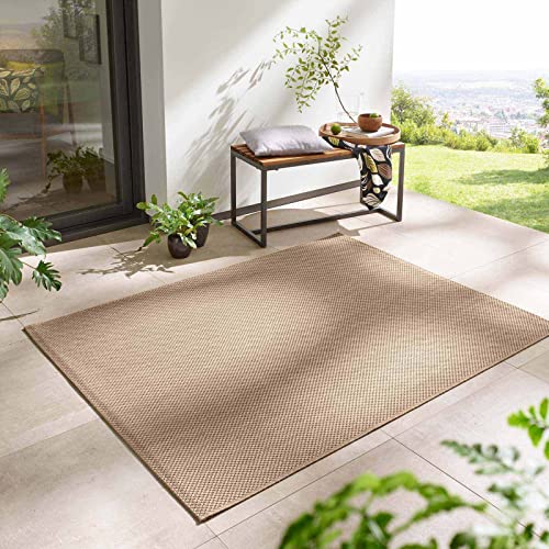 Taracarpet In- & Outdoor Teppich Wetterfest Wohnzimmer Balkon Küchenteppich Flachgewebe sisaloptik meliert Einfarbig Uni beige 067x180 cm von Taracarpet