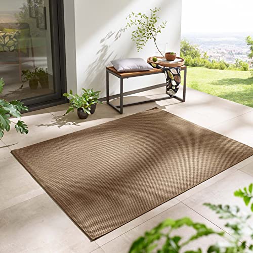 Taracarpet In- & Outdoor Teppich Wetterfest Wohnzimmer Balkon Küchenteppich Flachgewebe sisaloptik meliert Einfarbig Uni braun 120x160 cm von Taracarpet