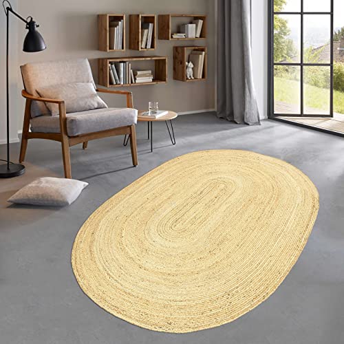 Taracarpet Jute Teppich Sisal Optik Kurzflor Boho modern für Wohnzimmer Schlafzimmer nachhaltig Natur-Teppich Mani 120x170 cm Oval von Taracarpet