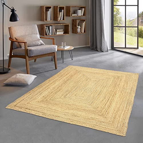 Taracarpet Jute Teppich Sisal Optik Kurzflor Boho modern für Wohnzimmer Schlafzimmer nachhaltig Natur-Teppich Sumakh 080x150 cm von Taracarpet