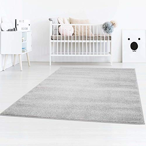 Taracarpet Kinder Teppich für das Kinderzimmer Bueno einfarbig Hochwertig mit Konturenschnitt Grau Uni 080x150 cm von Taracarpet