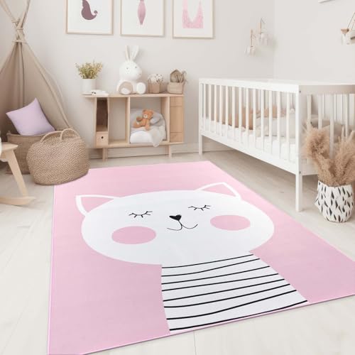 Taracarpet Kinderzimmer Teppich für Kinder, Jungen, Mädchen und Jugendzimmer Fresh Kids Tiere Katze Rosa 160x220 cm von Taracarpet