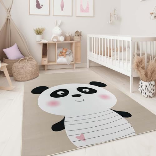 Taracarpet Kinderzimmer Teppich für Kinder, Jungen, Mädchen und Jugendzimmer Fresh Kids Tiere Panda Taupe 160x220 cm von Taracarpet