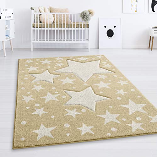 Taracarpet Kinderzimmer und Jugendzimmer Teppich Dreamland Kinderzimmerteppich Sterne gelb Creme 120x170 cm von Taracarpet