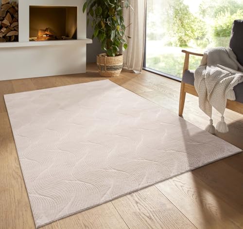 Taracarpet Kurzflor Boho Skandi Polyester Teppich in 3D Optik waschbar, pflegeleicht und robust ideal fürs Wohnzimmer, Schlafzimmer und Kinderzimmer auch als Badematte Beige Düne 060x120 cm Taracarpet Kurzflor Boho Skandi Polyester Teppich in 3D Optik waschbar, pflegeleicht und robust ideal fürs Wohnzimmer, Schlafzimmer und Kinderzimmer auch als Badematte Beige Düne 060x120 cm von Taracarpet